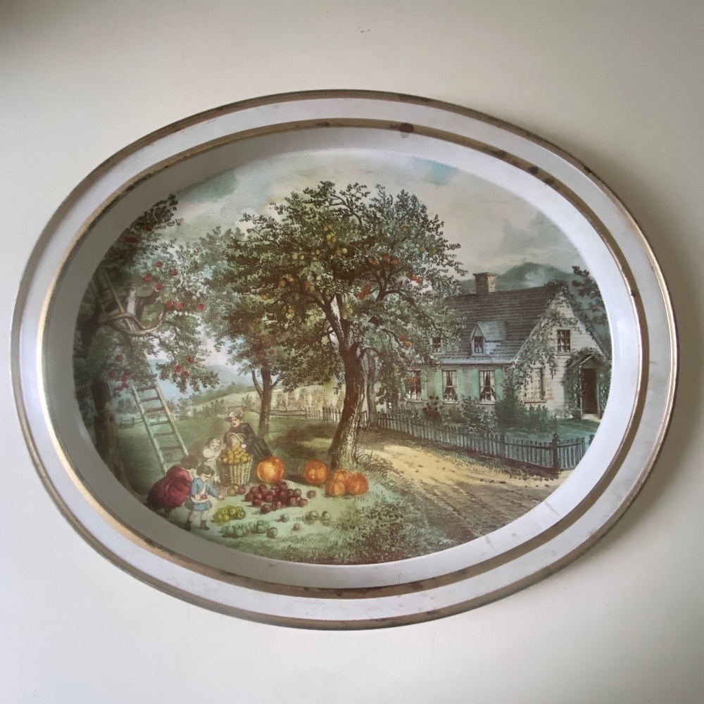 Fabcraft I Currier & Ives Four Seasons "AUTUMN" Metal Serving Tray